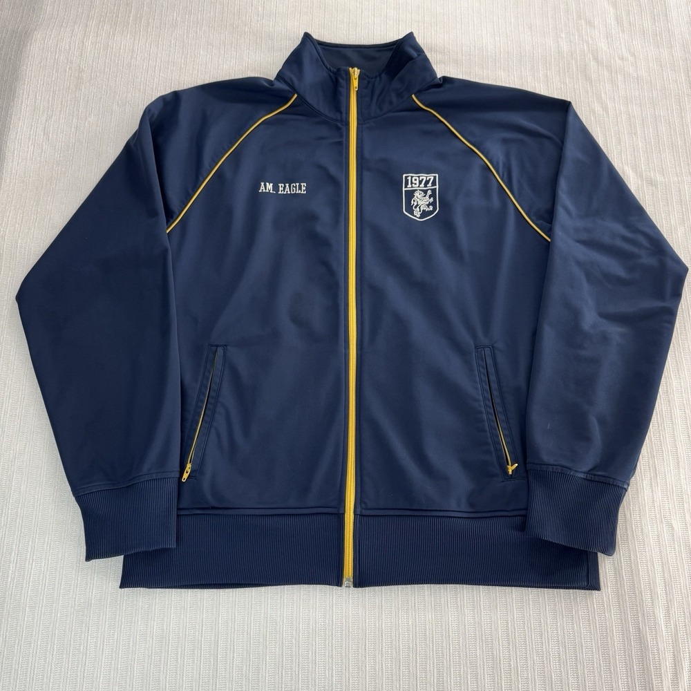 American Eagle Track Jacket Mens L Blue Full Zip Pockets Embroidered Logo Retro